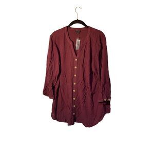 NWT Torrid Plus Size Burgundy Button Down Long Sleeve Blouse Size 2x